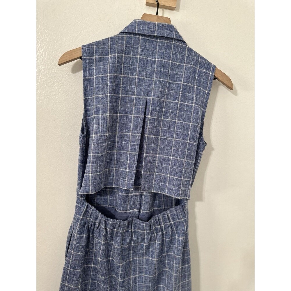 FRNCH Paris Sleeveless Windowpane Button Front Open Back Small Collared - Picture 6 of 6